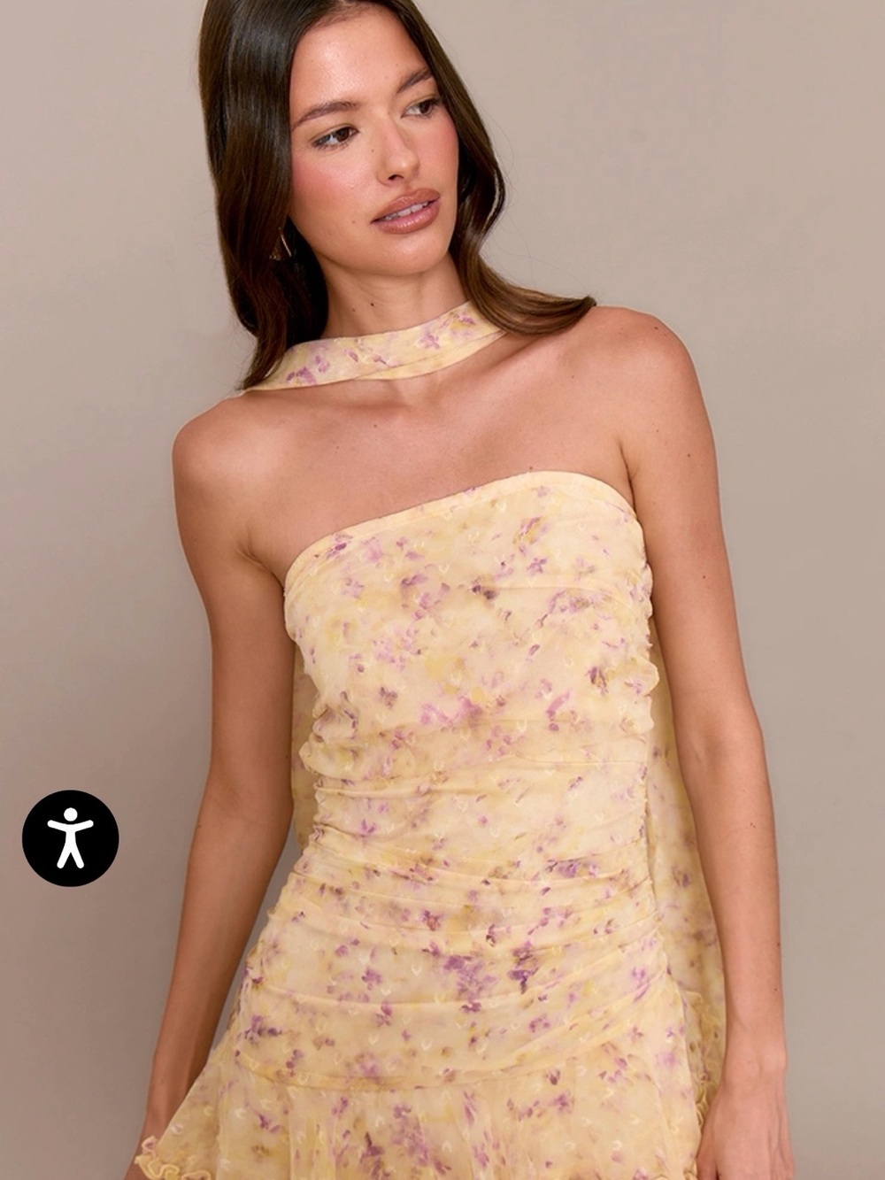 NWT Strapless Yellow Floral Tiered Ruffle Maxi Dress with Neck Scarf - Picture 4 of 6